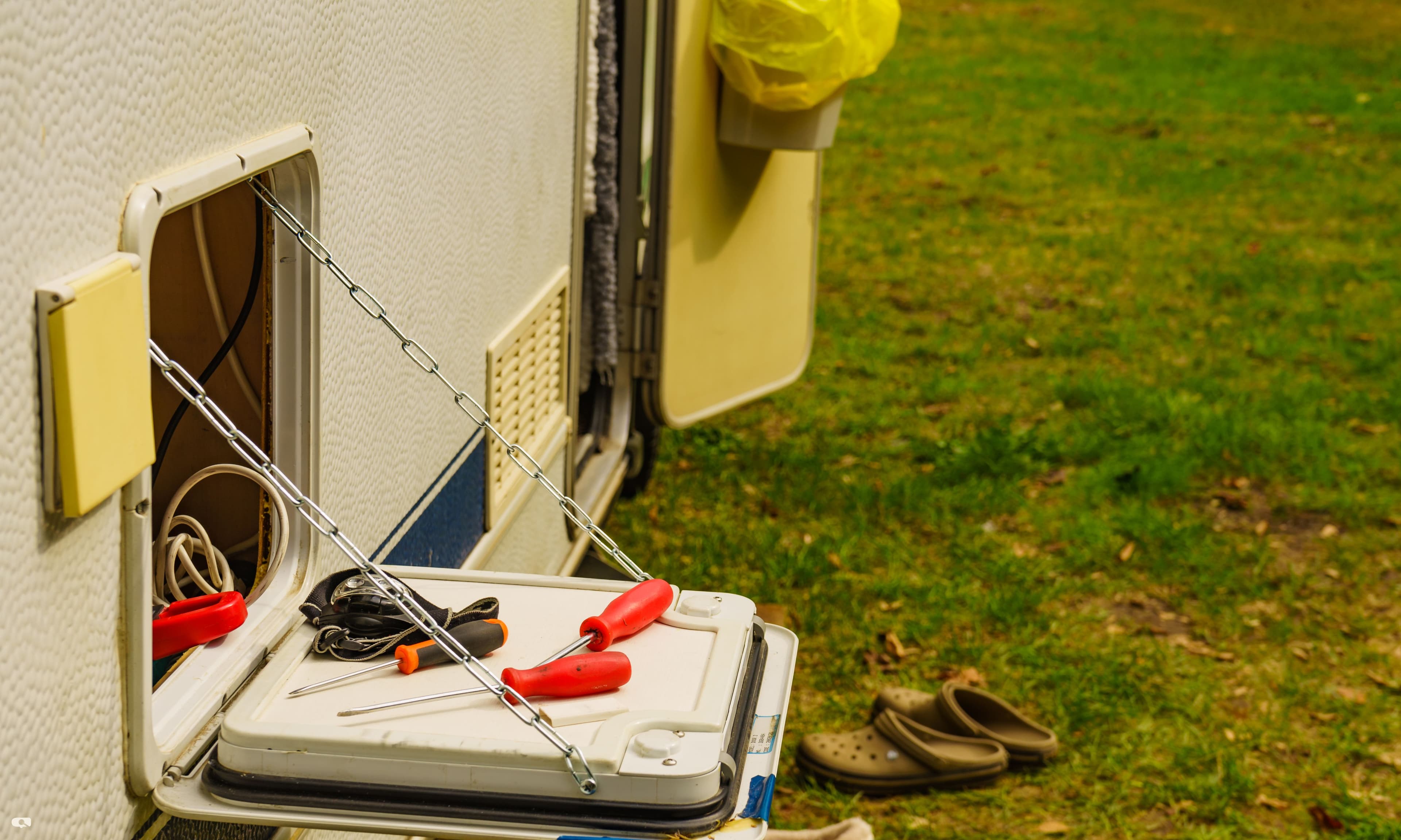A caravan repair specialist at work
